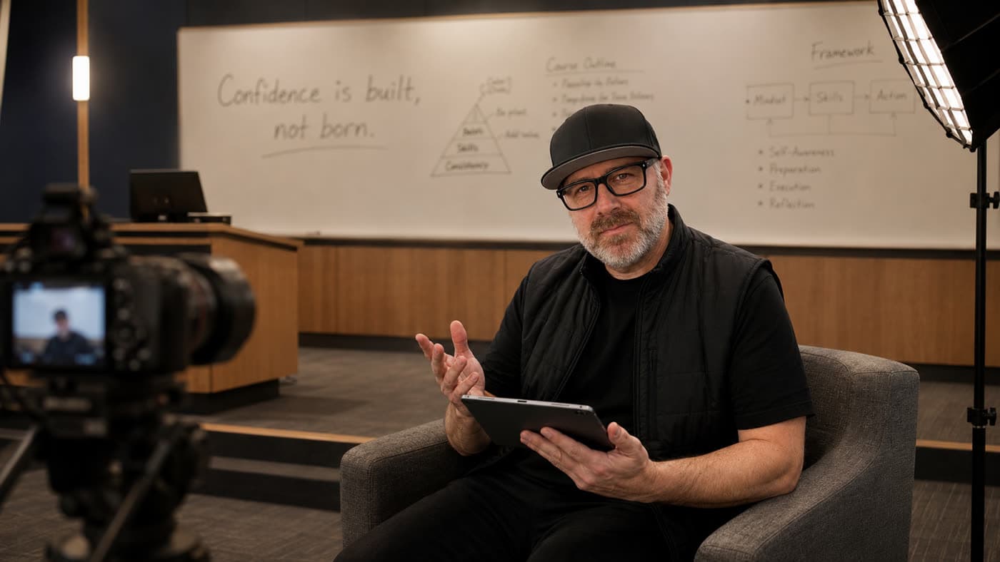 Dr. A coaching the Built To Pass method, its framework mapped on the whiteboard behind him